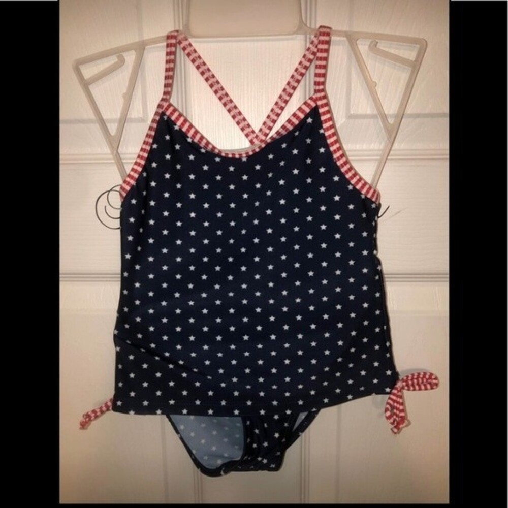 Real Love Sz 24M Baby Girl Red White Blue Tankini Swimsuit NEW
